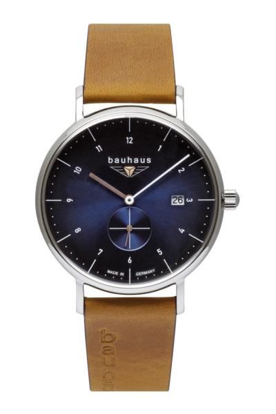 Bauhaus Herrenuhr Quarz mit kleiner Sekunde und Datum mit Lederarmband